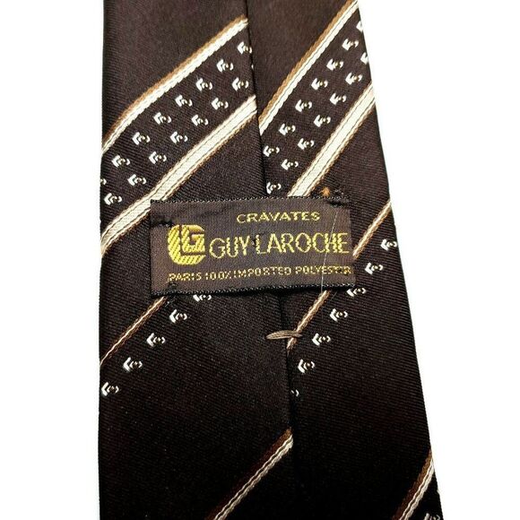 Guy Laroche Cravatte Polyester Tie‎ Short Skinny Brown - Picture 3 of 5